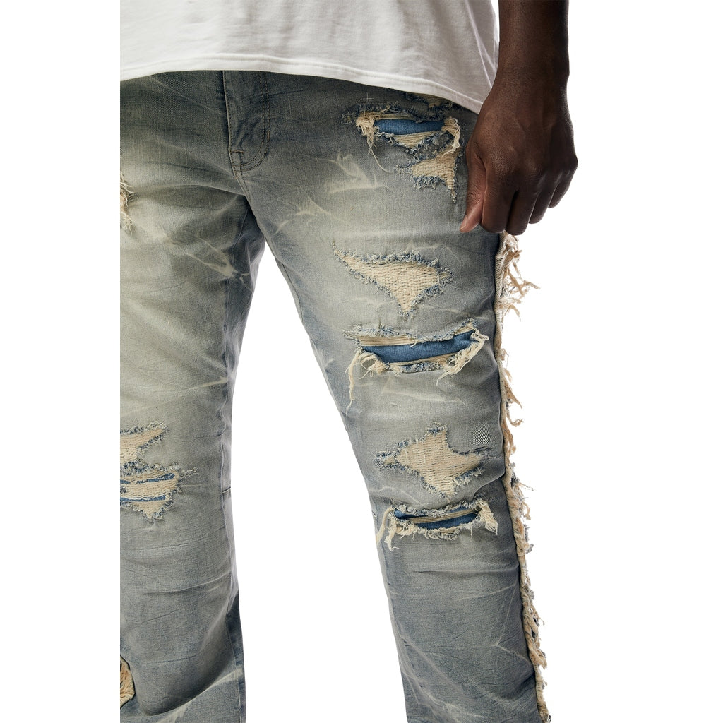 Frayed Stacked Denim Jeans - Bergen Blue –