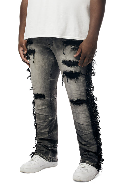 Big And Tall Frayed Stacked Denim Jeans - Lightning Black
