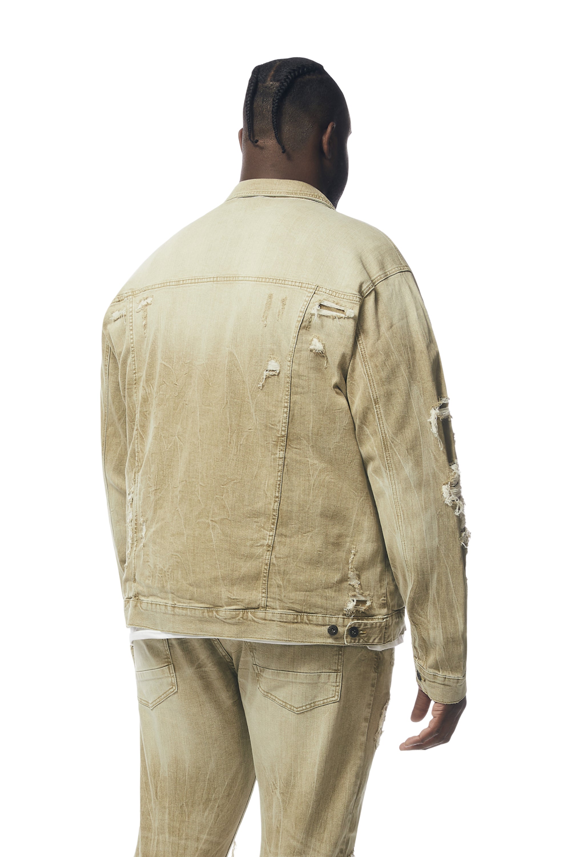 Big and Tall - Rip & Repaired Color Jean Jacket - Light Oak