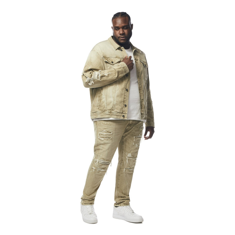 Big and Tall - Rip & Repaired Color Denim Jacket - Light Oak