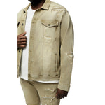 Big and Tall - Rip & Repaired Color Denim Jacket - Light Oak