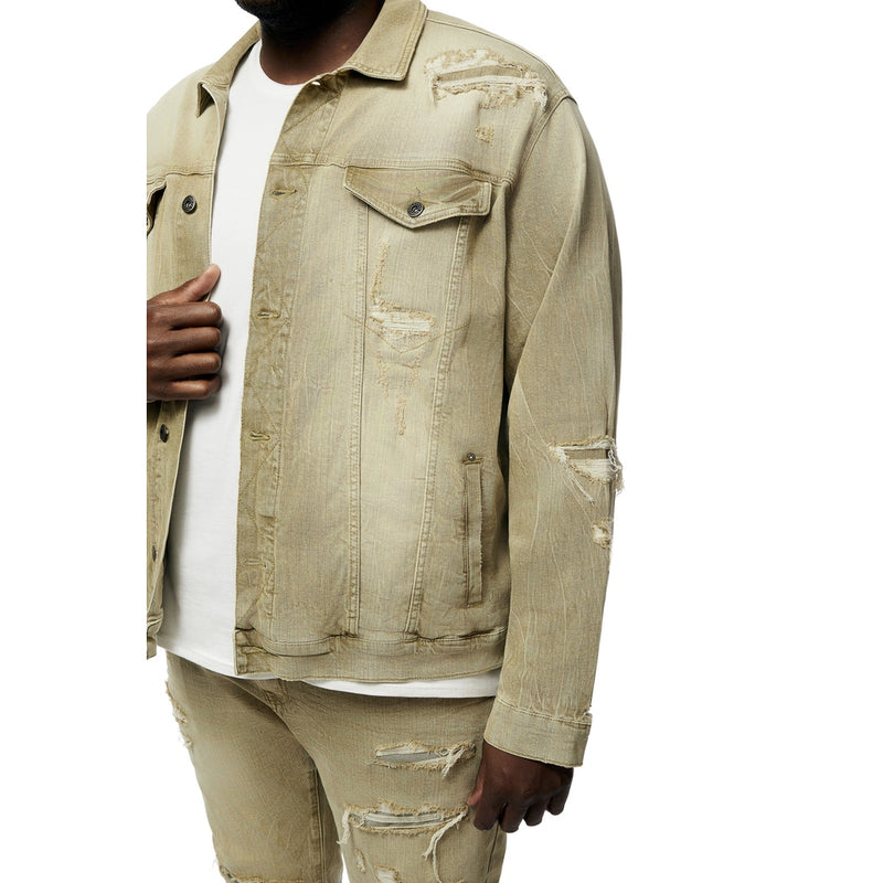 Big and Tall - Rip & Repaired Color Denim Jacket - Light Oak