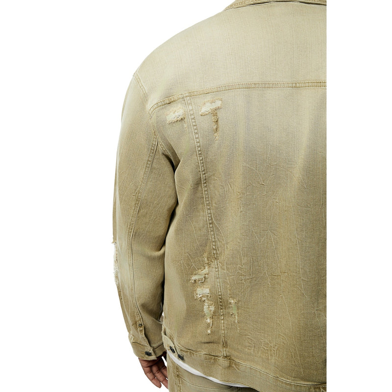 Big and Tall - Rip & Repaired Color Denim Jacket - Light Oak