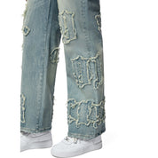 Smoke Rise RED Applique Mid Rise Denim Jeans - Parma Blue