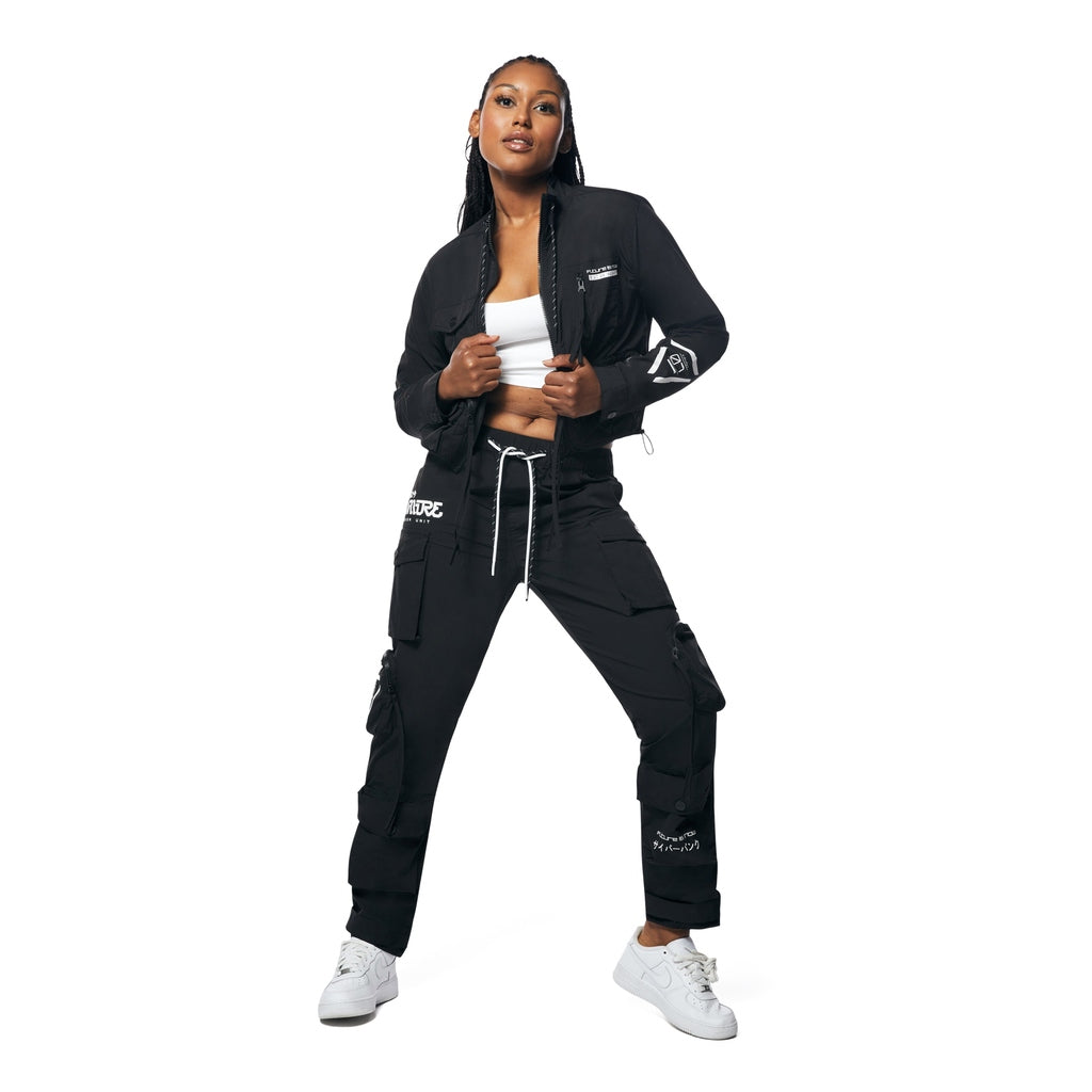 Smoke Rise RED Utility Windbreaker Jacket - Black