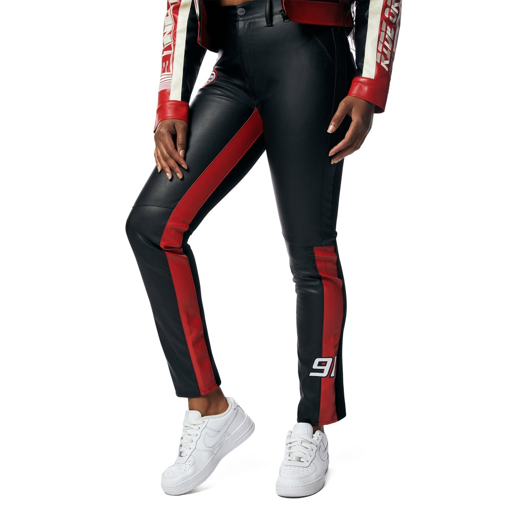 Smoke Rise RED Vegan Leather Racing Pants - True Red