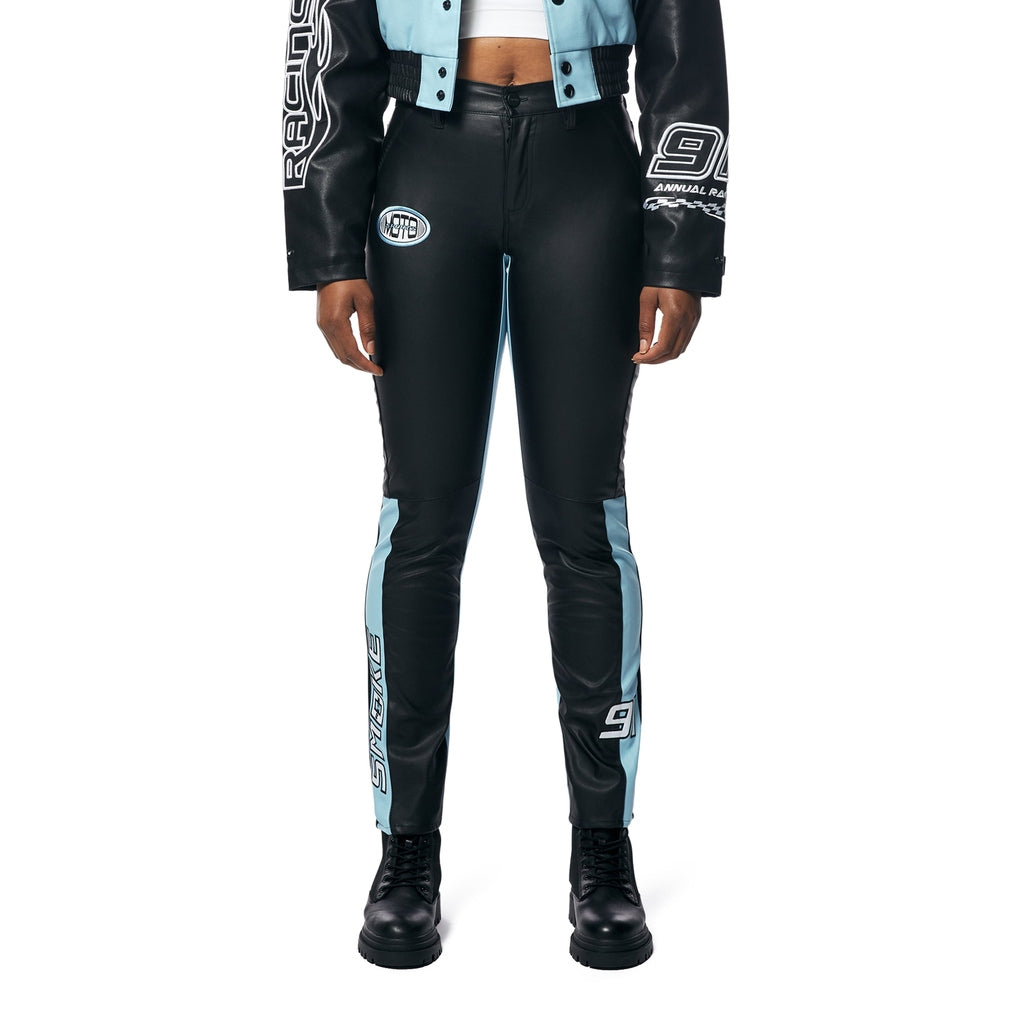 Smoke Rise RED Vegan Leather Racing Pants - Blue