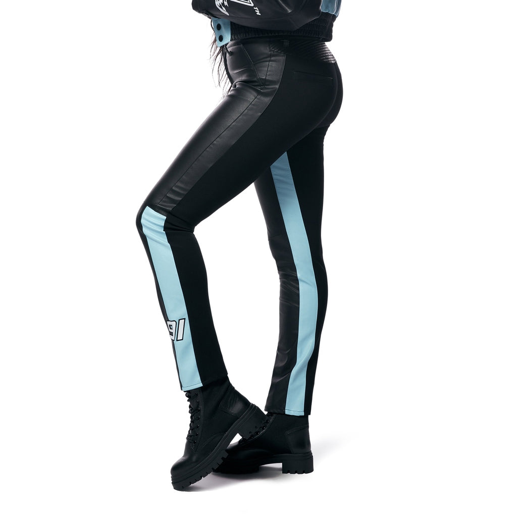 Smoke Rise RED Vegan Leather Racing Pants - Blue