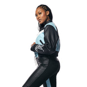 Smoke Rise RED Vegan Leather Racing Bomber Jacket - Blue