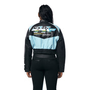 Smoke Rise RED Vegan Leather Racing Bomber Jacket - Blue