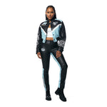 Vegan Leather Racing Bomber Jacket - Blue