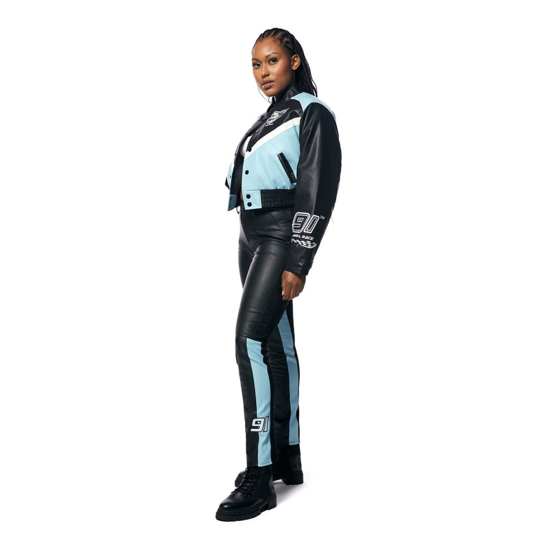 Vegan Leather Racing Pants - Blue