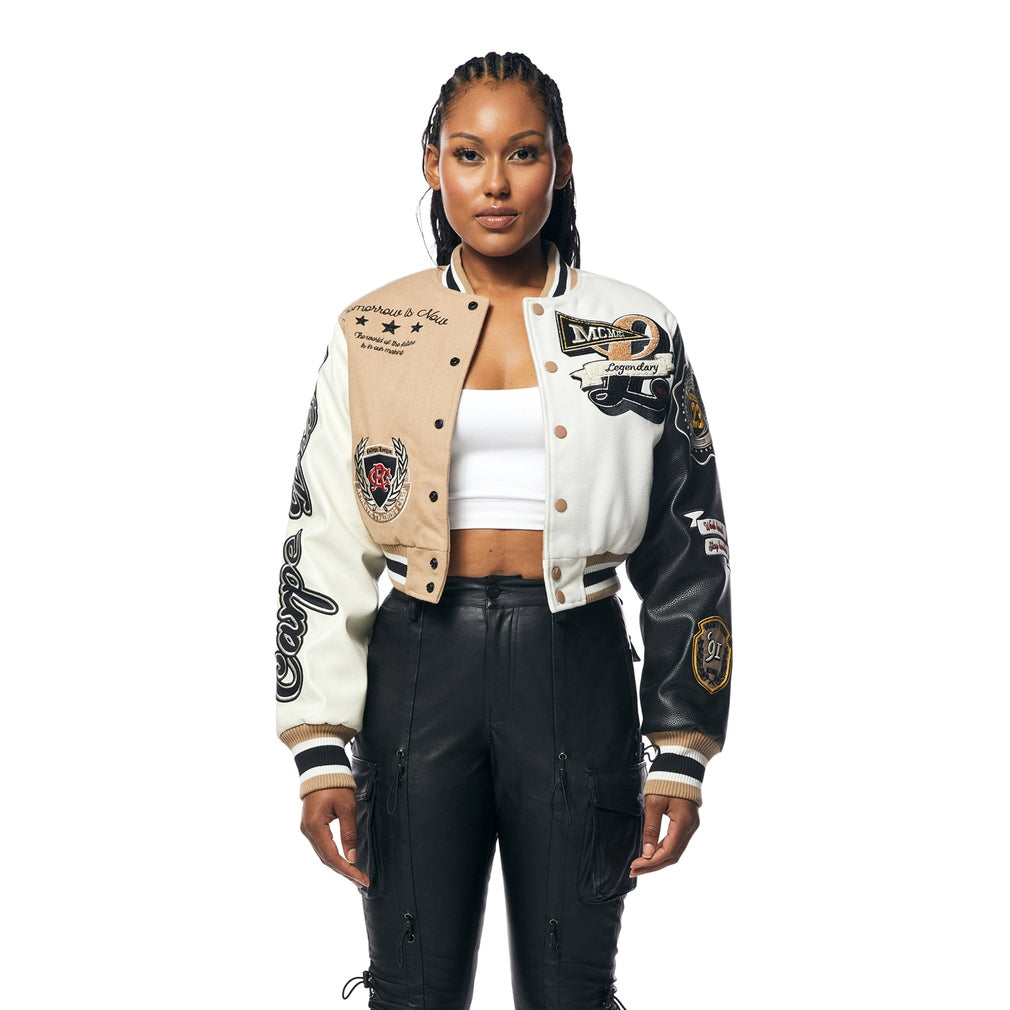 Smoke Rise RED Color Block Wool Varsity Jacket - Dune
