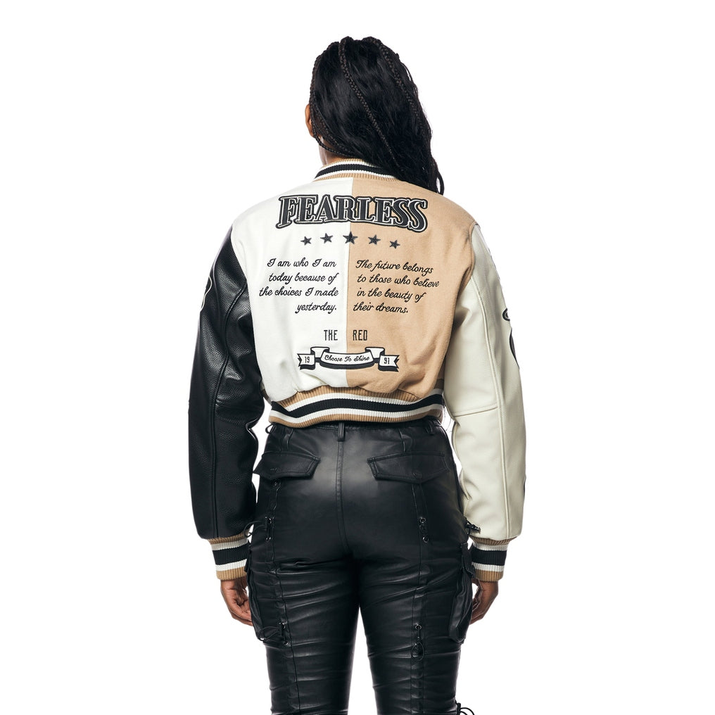 Smoke Rise RED Color Block Wool Varsity Jacket - Dune