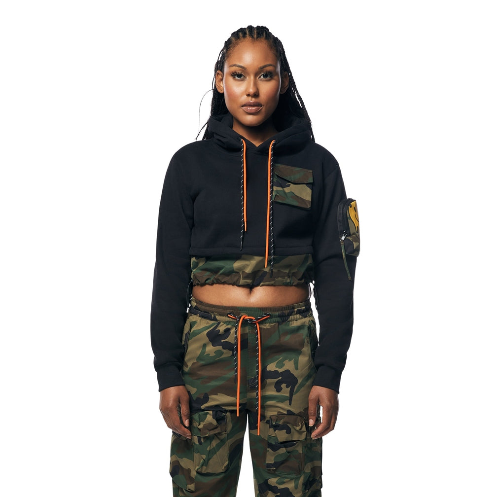 Smoke Rise RED Mix Media Fleece Hoodie - Black