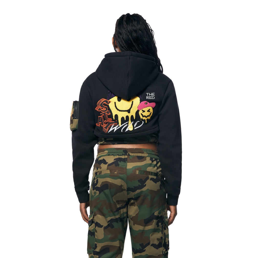 Smoke Rise RED Mix Media Fleece Hoodie - Black