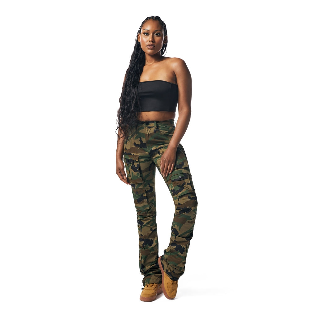 Smoke Rise RED High Rise Stacked Utility Pants - Wood Camo