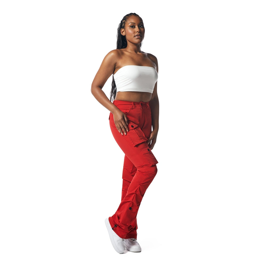 Smoke Rise RED High Rise Stacked Utility Pants - True Red