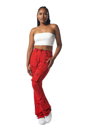 High Rise Stacked Utility Pants - True Red