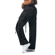 Smoke Rise RED Utility Satin Pants - Black