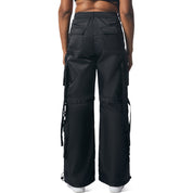 Smoke Rise RED Utility Satin Pants - Black