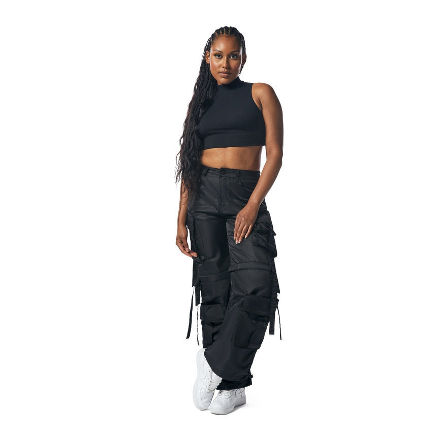 Smoke Rise RED Utility Satin Pants - Black