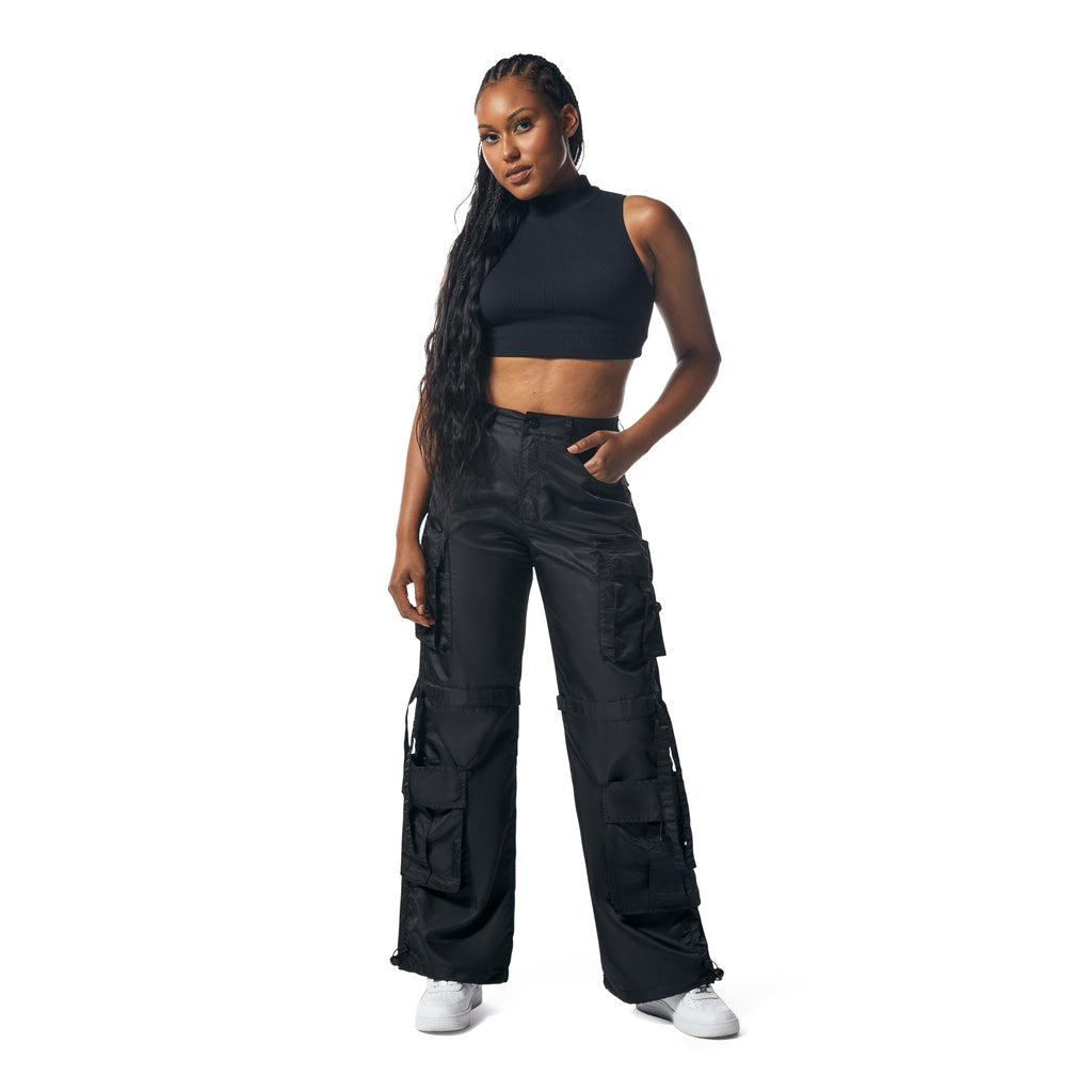 Smoke Rise RED Utility Satin Pants - Black