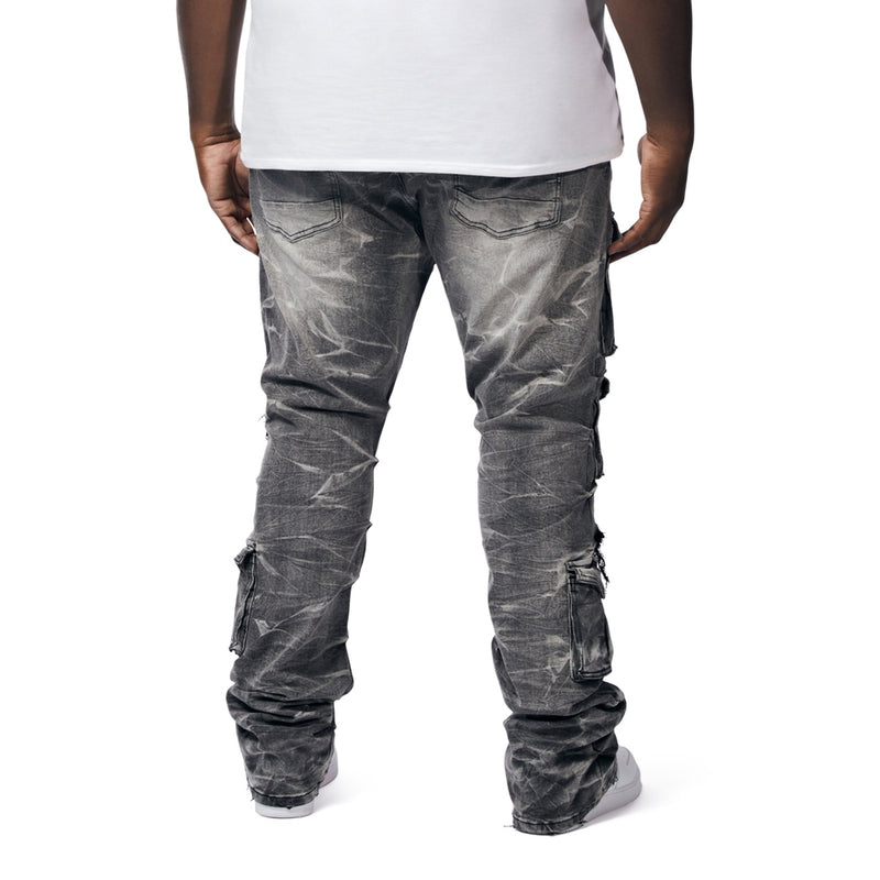 Big And Tall Utility Pocket Stacked Denim Jeans - Pluto Grey