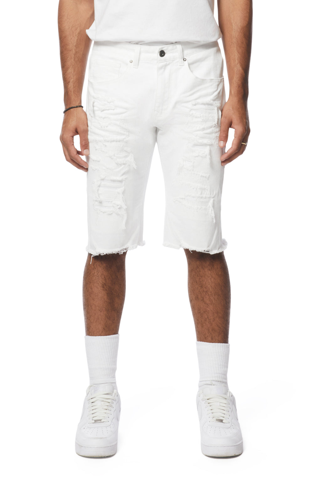 Smoke Rise Distressed Rip & Repair Jean Shorts - White