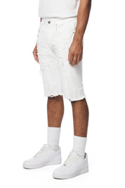 Distressed Rip & Repair Denim Shorts - White