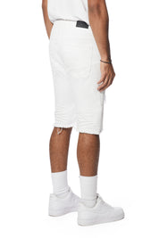 12" Slim Distressed Rip & Repair Jean Shorts - White