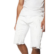 Smoke Rise Distressed Rip & Repair Jean Shorts - White