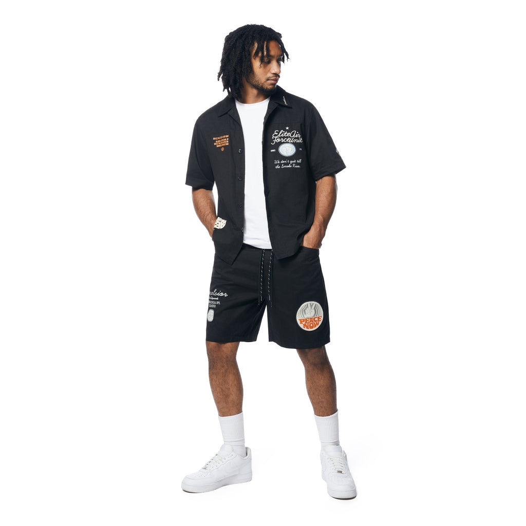 Smoke Rise Fashion Military Windbreaker Shorts - Black