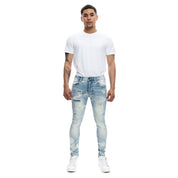 Smoke Rise Super Skinny Rip & Repaired Lightning Washed Denim Jeans - Bergen Blue