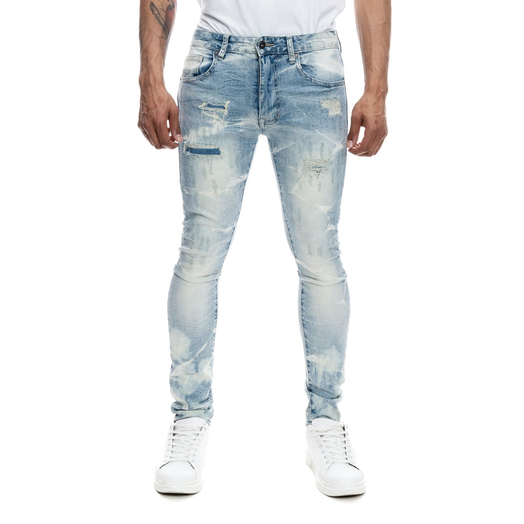 Smoke Rise Super Skinny Rip & Repaired Lightning Washed Denim Jeans - Bergen Blue