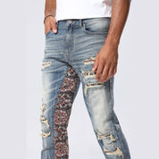 Smoke Rise Long Tapestry Insert Jeans - Elysian Blue