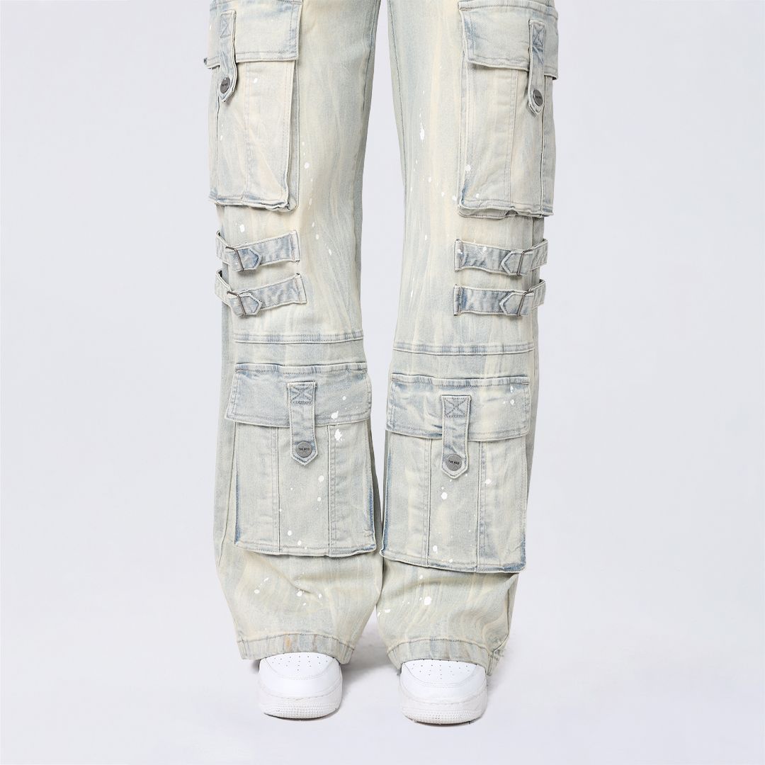 High Rise Wide Leg Mult Pocket Jeans