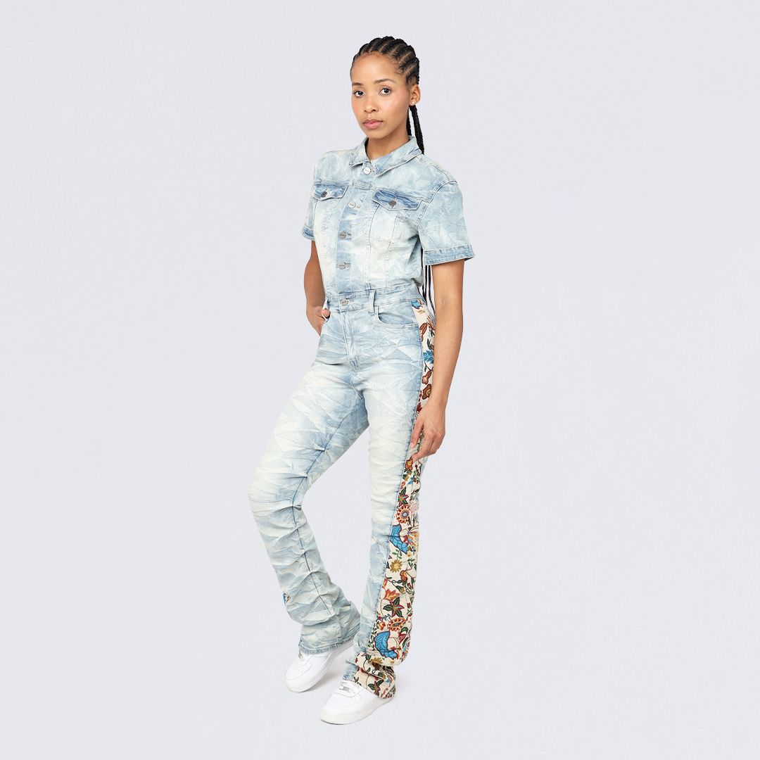 Boot Cut Tapestry Denim Jumpsuit