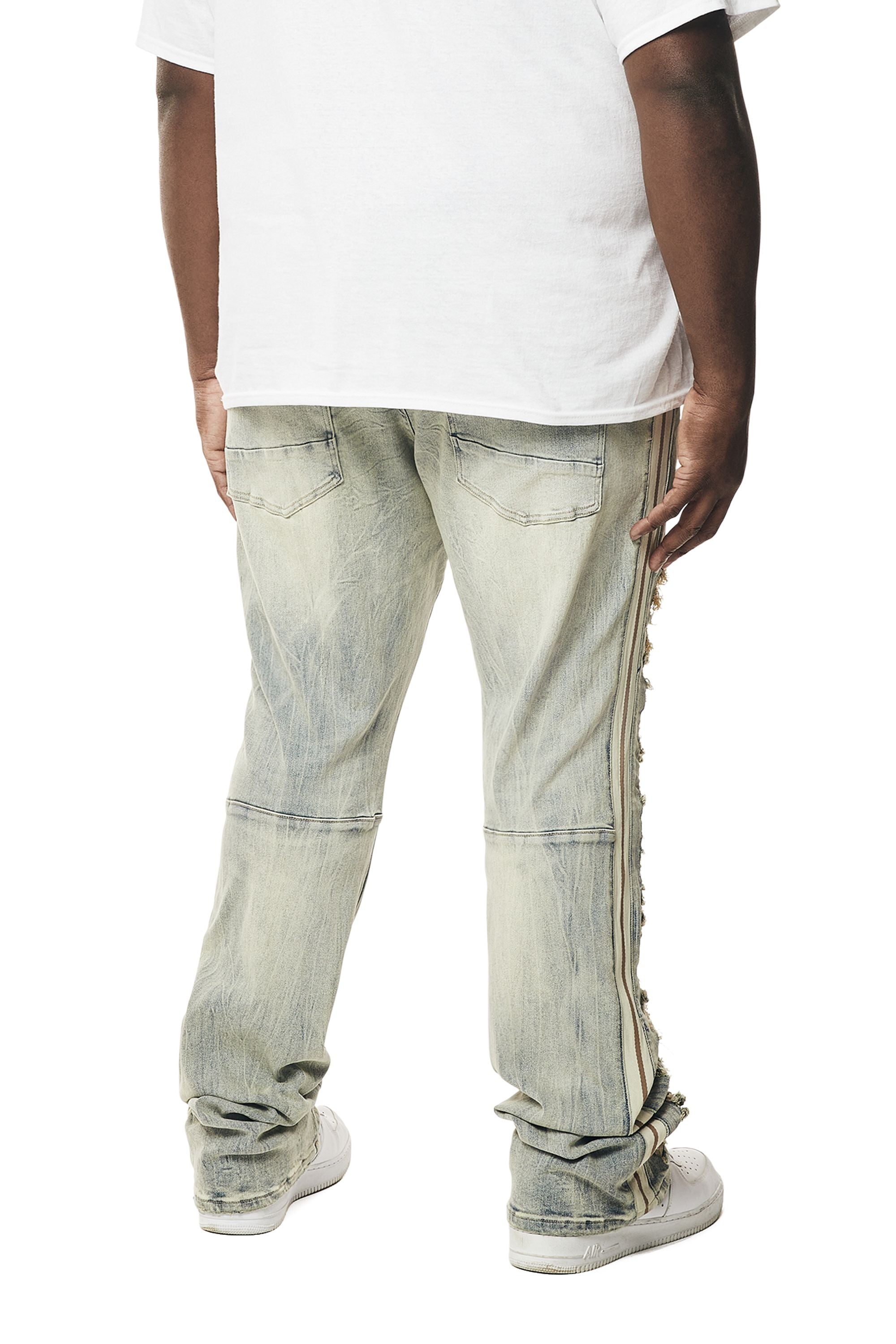 Big and Tall - Laser Striped Stacked Denim Jeans - Maison Blue