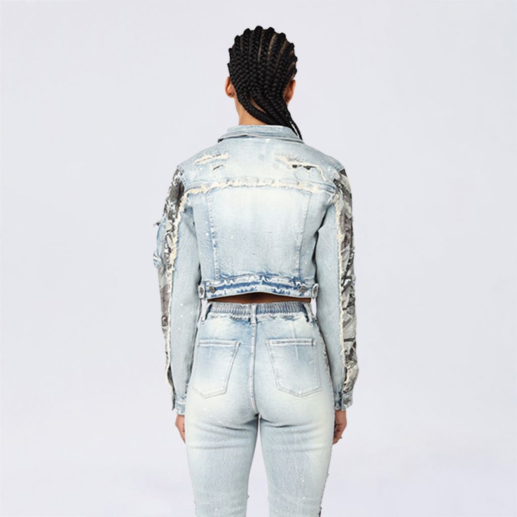 Cropped Mixed Media Jean Jacket