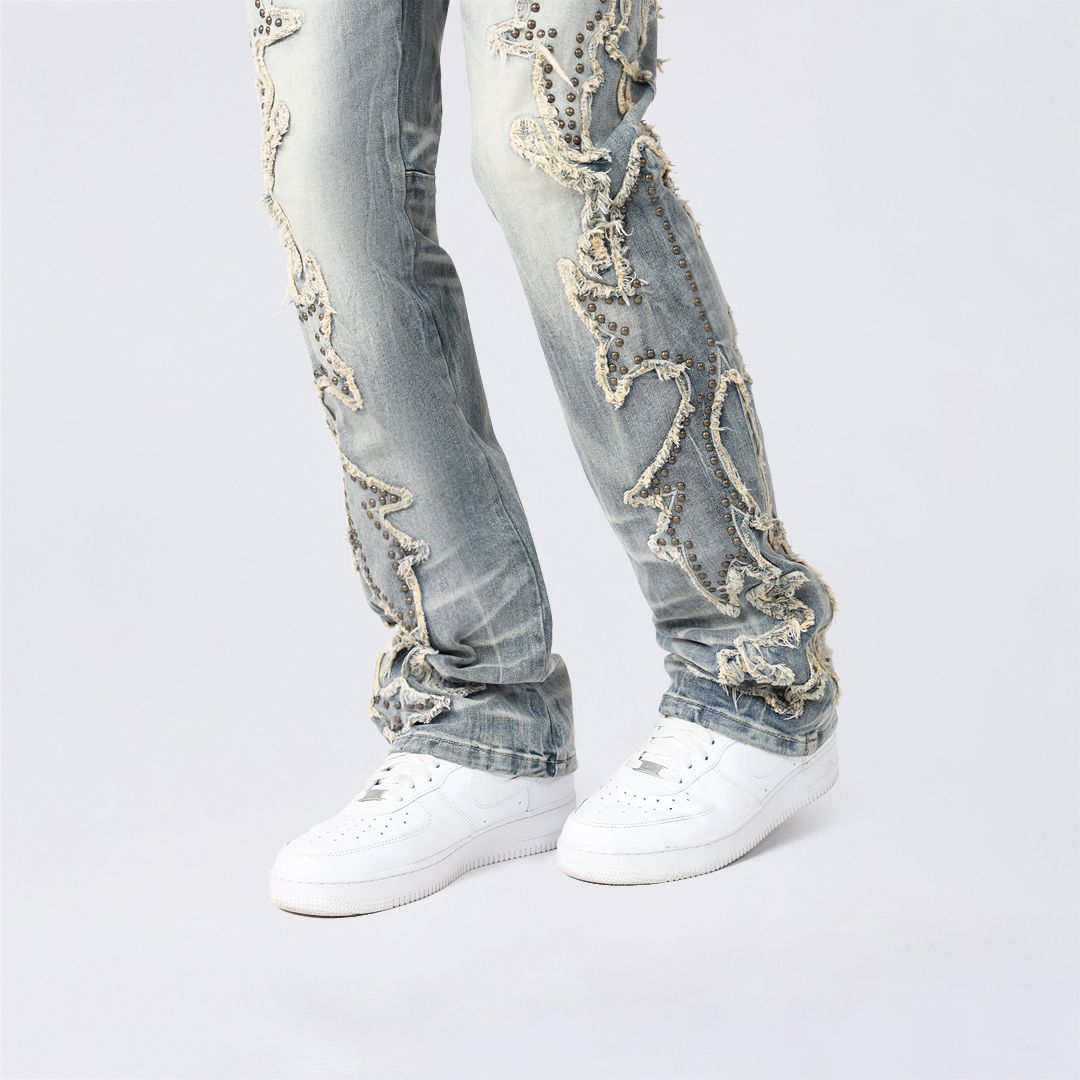 Stacked Western Themed Jeans