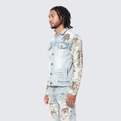 Tapestry Sleeve Denim Jacket - Seville Blue