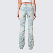 High Rise Bootcut Ripped Stacked Jeans - Seville Blue