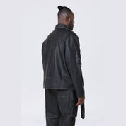 Smoke Rise Big and Tall Big and Tall - Washed Vegan Leather Biker Jacket - Washed Black