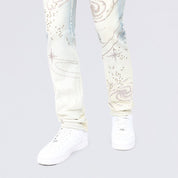 Long Slim Maximalist Pearl Studded Jeans