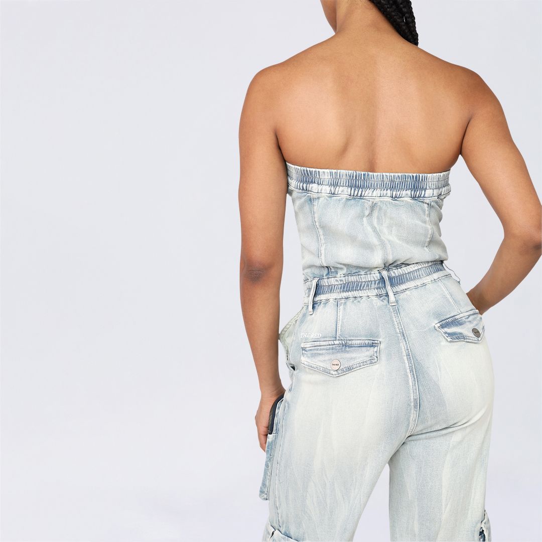 Tube Top Utility Denim Jumpsuit