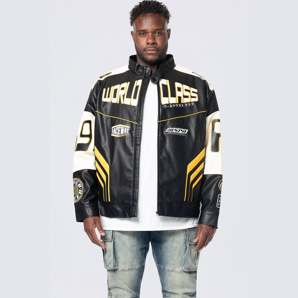 Smoke Rise Big and Tall Big and Tall - Vegan Leather Racing Jacket - Yellow