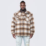 Smoke Rise Big and Tall Big and Tall - Vegan Leather Collar Plaid Shacket - Maple