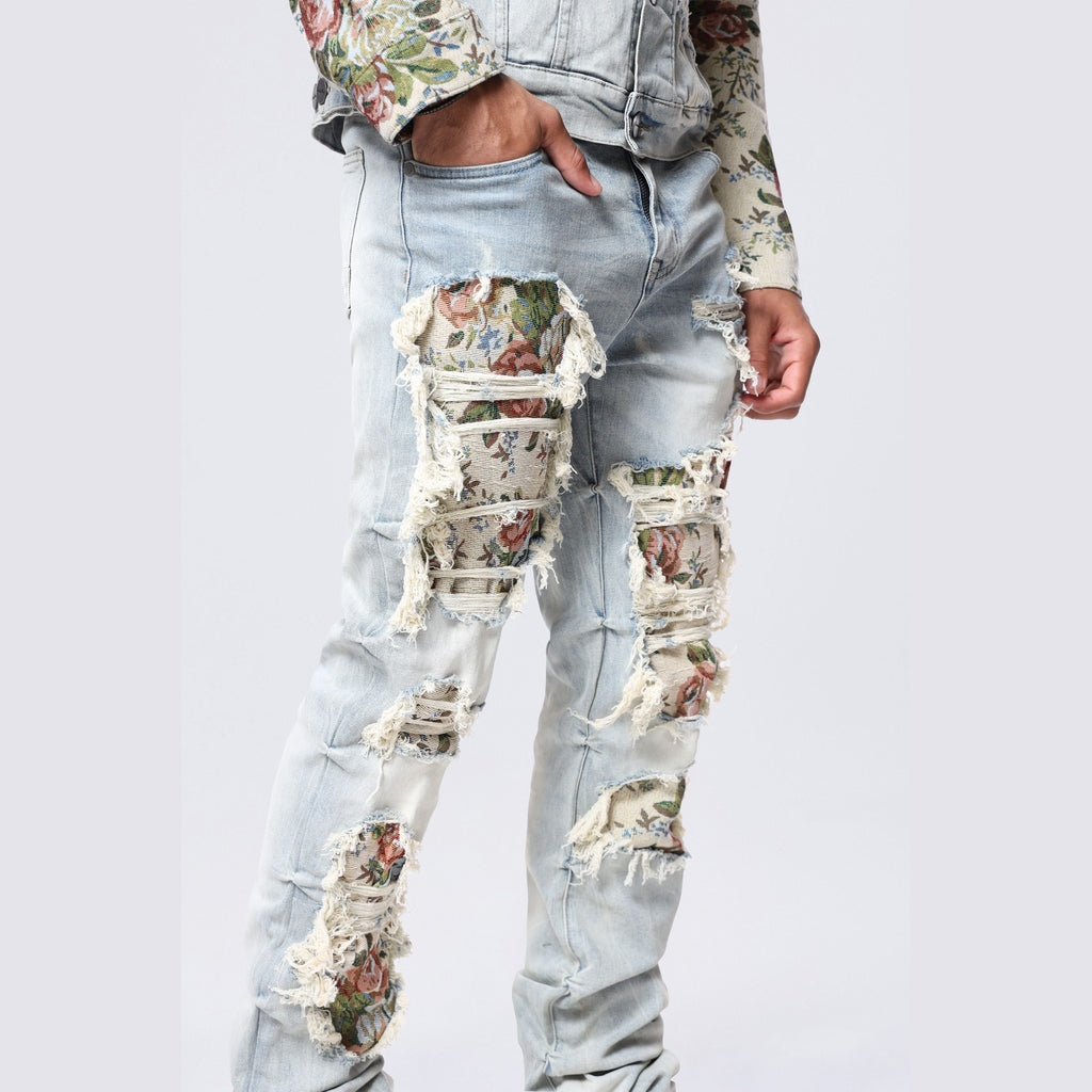 Smoke Rise Tapestry Applique Jeans - Seville Blue