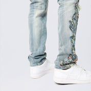 Long Slim Flame Tapestry Jeans